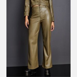 NWOT Royalty by Maluma Flare-Leg Faux-Leather Pants in olive green
